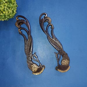 11" Inches Peafowl Door Pull Set | Brass Bird Shape Door Handle Pair | Antique Theme Door Hardware