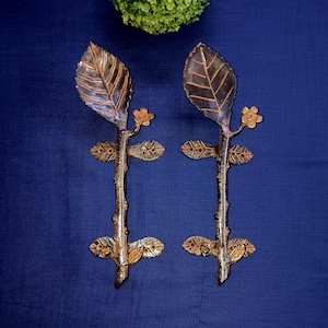 11.5 Inches Leaf Plant Figure Door Handle | Brass Handmade Garden Door Pull