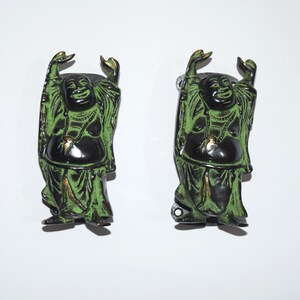 Brass Laughing Buddha Door Handle Pair | Happy Man Buddha Monk Door Pull | Chinese Altar Festival Outdoor Decoration