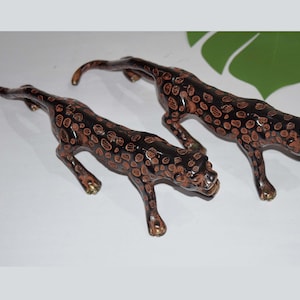 Crouching Panther Door Handle Pair | Crafted Brass Snow Leopard Door Pull | Kitchen Cabinet Drawer Hardware Collection