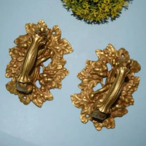 Leaf Sprig Design Door Grab Pull Set | Brass Floral Theme Door Handle Hardware Decor KWB