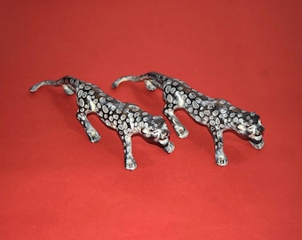 Brass Leopard Figurine Door Handles Pair | Rare Vintage Antique Jaguar Door Pull | Old Patina Finishing Bungalow Entrance OGL