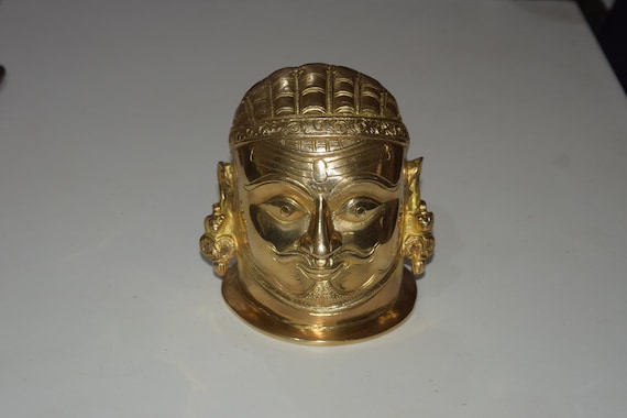 インド18世紀ヒンドゥー教シヴァ神頭部像 真鍮製Shiva Mukalinga 真鍮製シヴァ神アバターフェイス像 | シヴァ神ムカリンガヘッド