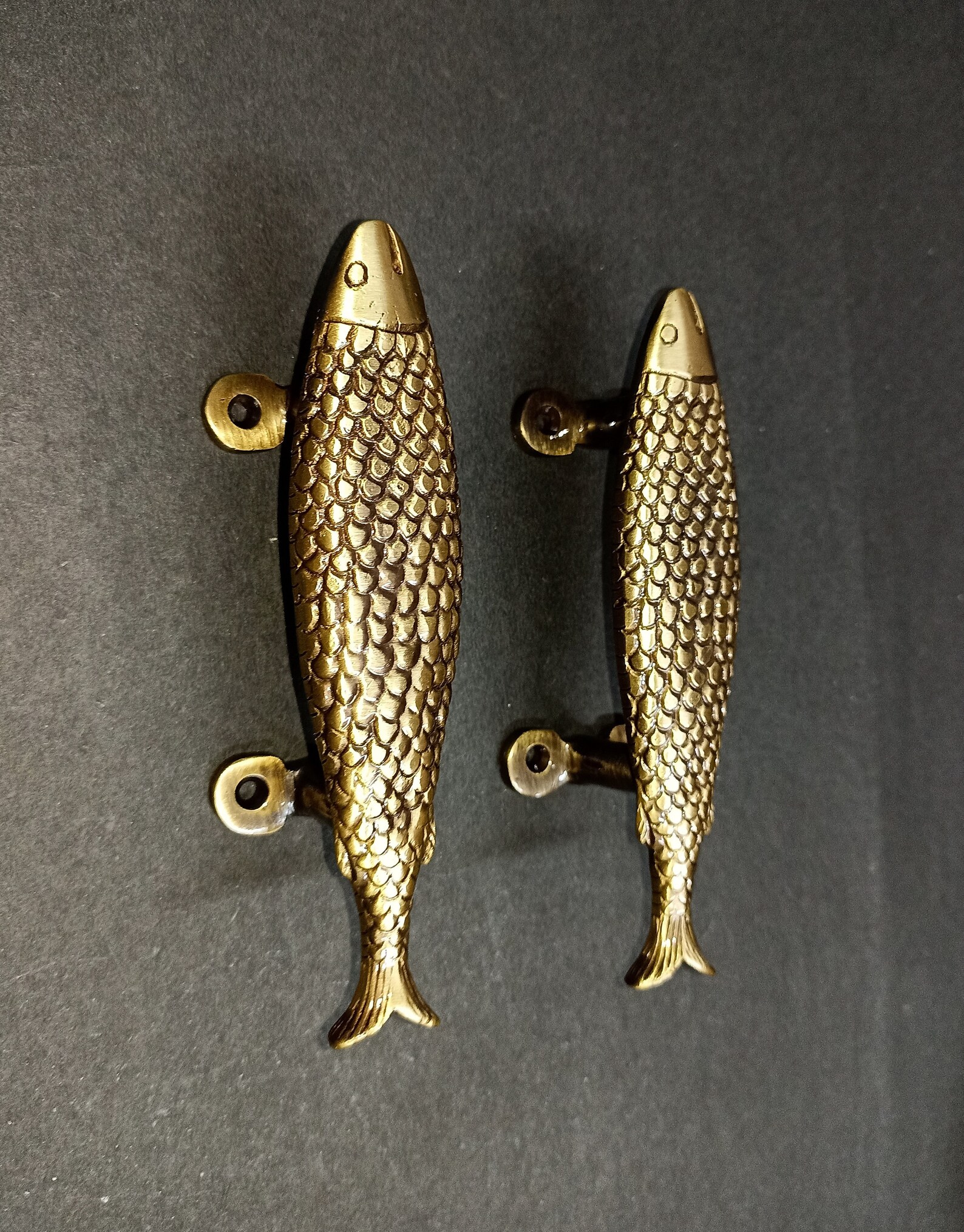 Small Fish Shape Door Handle Hardware | Lacquered Brass Marine Theme ...