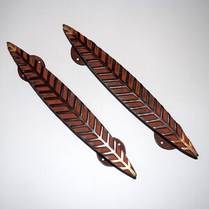 Extended Leaf Figurine Brass Door Handles | Vertical Thin Leaves Garden Door Pull