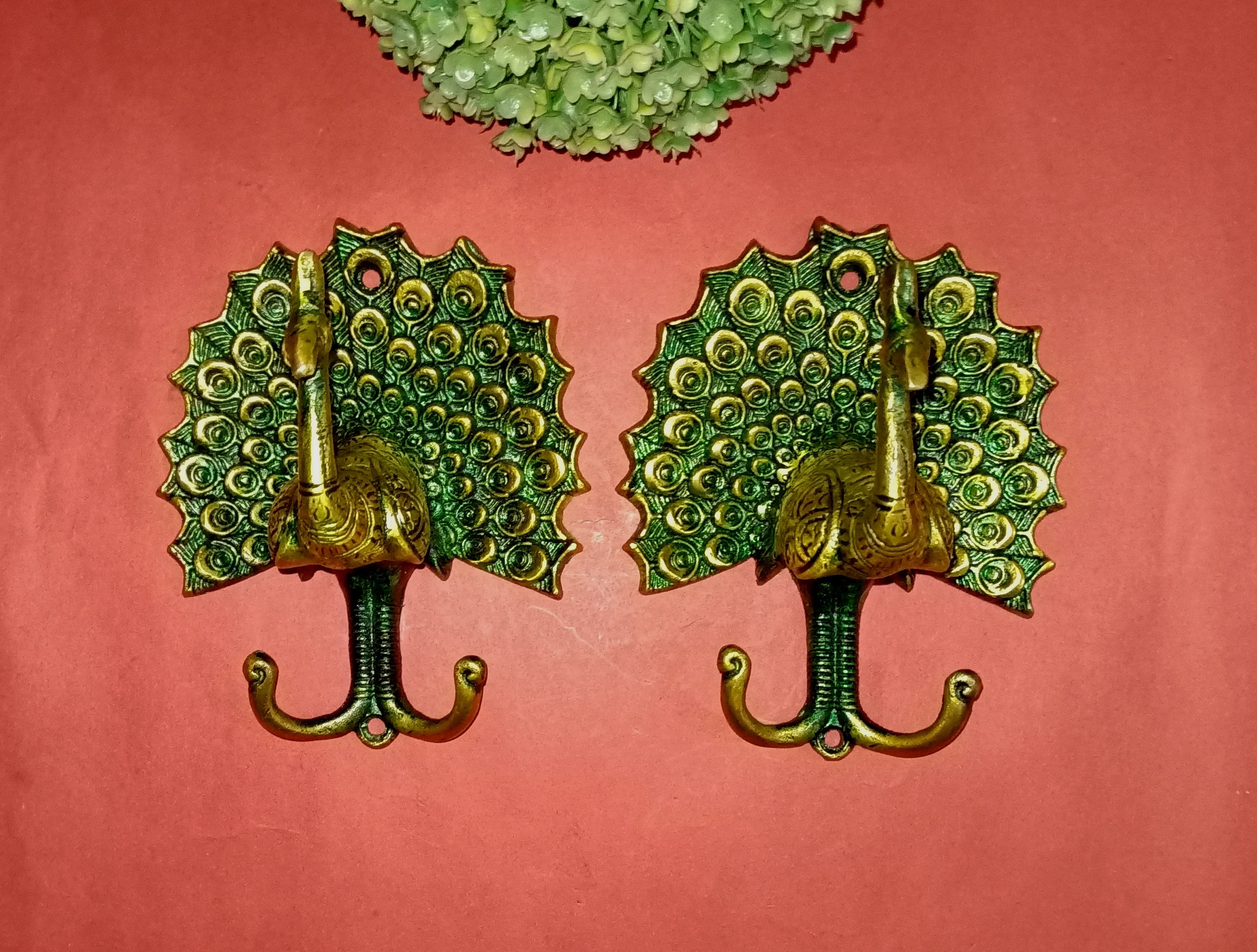 Peacock Wall Statue Set of 02 Hooks Brass Peafowl Birds Shape Key Holder Weight 600 X 2 1200 Grams Approx Etsy
