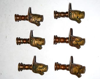 Tibetischer Drachenkopf Zierknopf | Messing Fabelwesen Yali Möbelknauf Set 06 Stück OGL