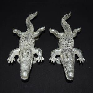 Crocodile Door Handle | Brass Lizard Door Pull in Silver Color