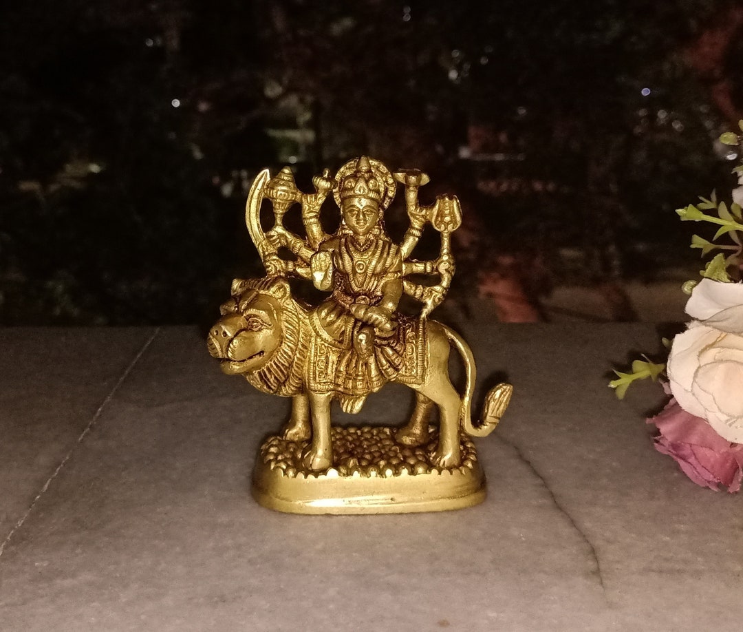 4.0'' Inches Maa Durga Sculpture | Hindu Deity Brass Statue | Devi ...