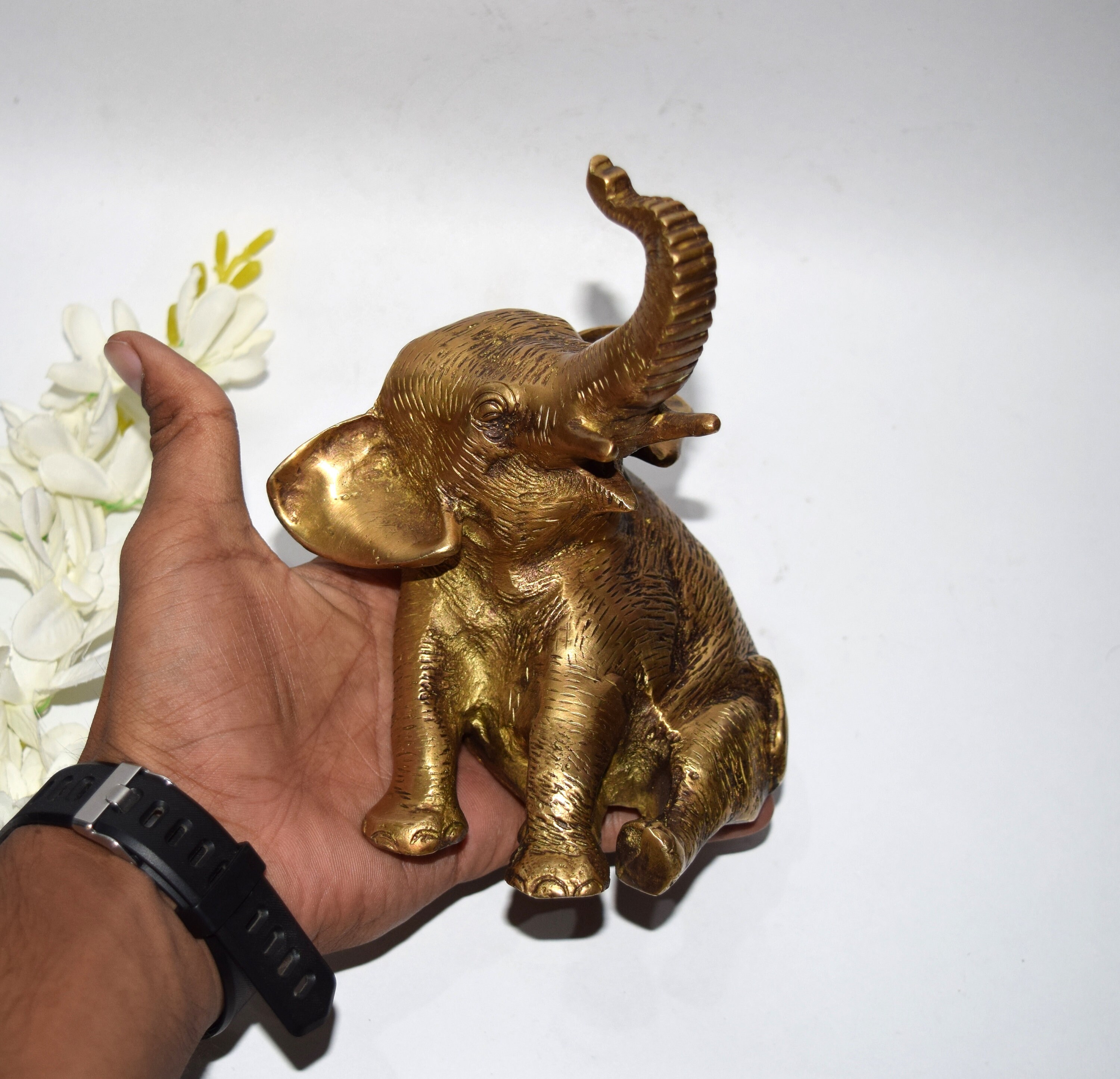 Elephant Figurine Statue Brass Happiest Animal Statue Etsy
