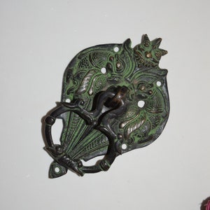 Twin Parrot Design Devil Face Knocker | Creative Brass Diamond Shape Door Bell | Temple Doorware Collection Gift Ideas