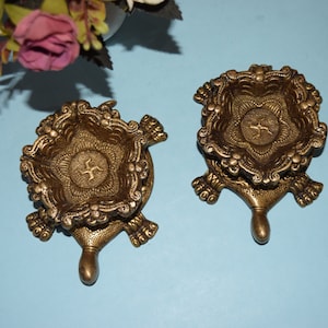 Brass Turtle Base Oil Lamp | Floral Art Shubh Labh Engraved Design Diyas | Japanese Lucky Charm