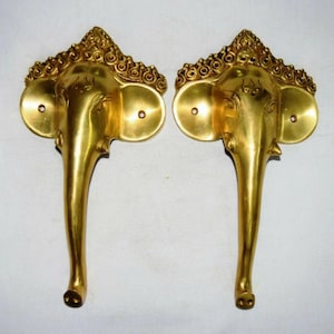 Lord Ganesha Door Handle Pair | Brass Elephant Head 9.5" Inches Long Grab Puller OGL2