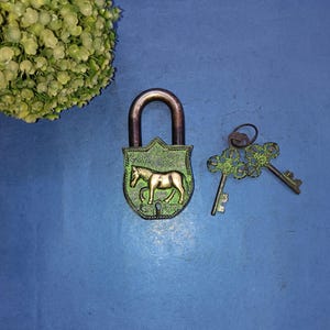 Horse Design Handcarved Safety Lock | Brass Padlock With 02 Keys | Victorian Animal Tricky Lock