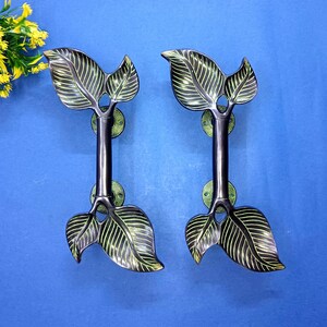 Zweigblatt-Türgriff-Paar | Messing Hochzeit Ort Haustür Griffe & Geschenke