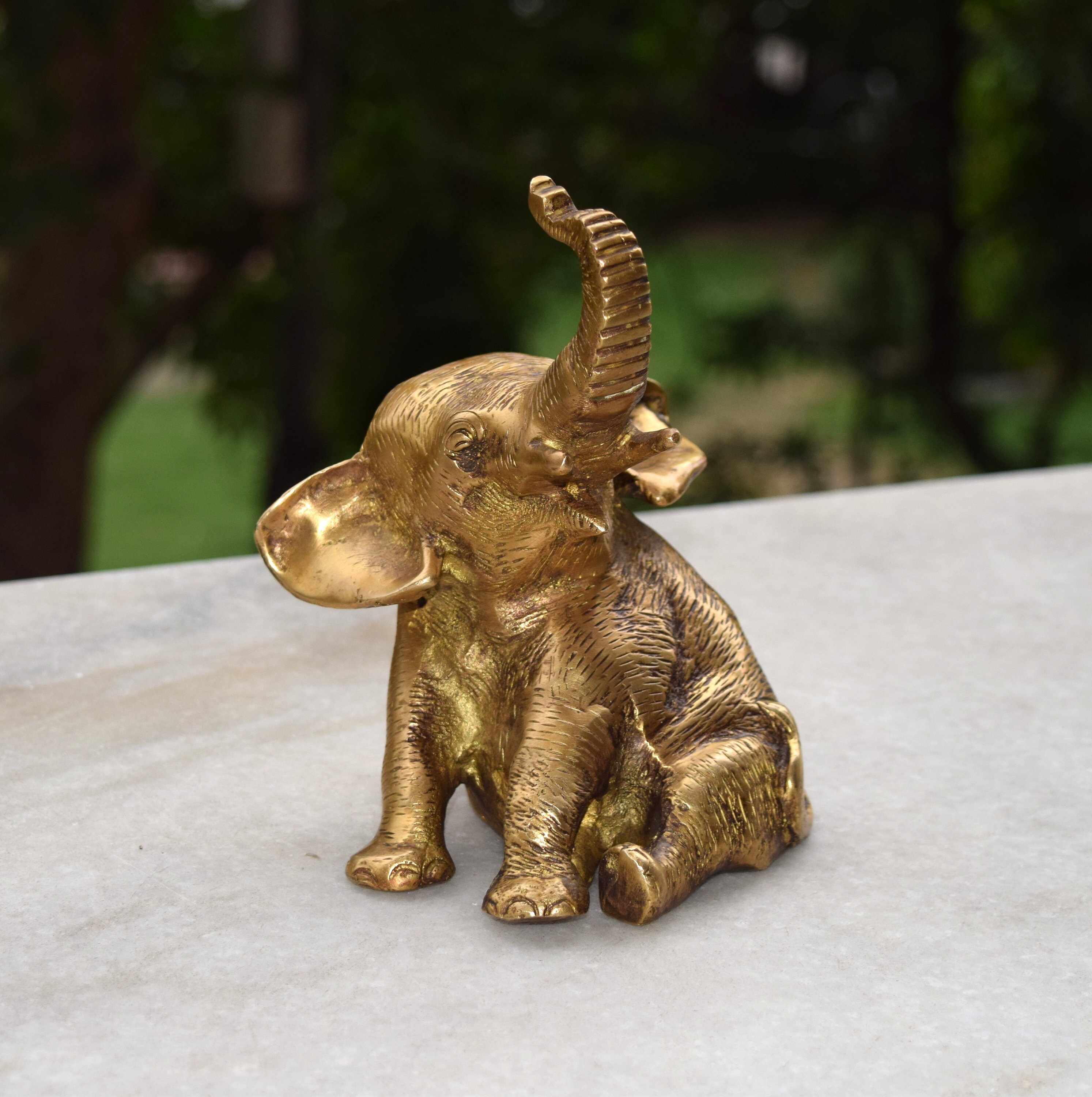 Elephant Figurine Statue Brass Happiest Animal Statue Etsy