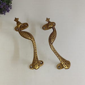 7.2&quot; Inches Congo Peacock Door Puller Set | Brass Flamingo Bird Design Inner Door Handle Hardware Decor