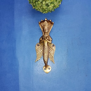 Maniglia per porta a forma di sirena / 9'' pollici Donna serpente in preghiera / Accessori decorativi per porta in ottone