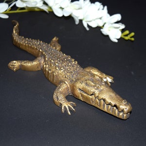 10&quot; Antique Crocodile Statue | Brass Table Showpiece Accessories | Metal Paperweight