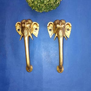 8.0" Inches Elephant Head Design Door Handle Hardware | Brass Royal Animal Theme Home Door Pull Set KWB054
