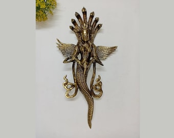 13.5&#39;&#39; Inches Snake Lady Holding Conch Wall Hanging | Lacquered Brass Mermaid Queen Wall Sculpture | Living Room Wall Decor