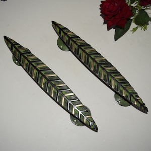 12 Inches Leaf Door Handle Pair | Brass Handmade Door Pull