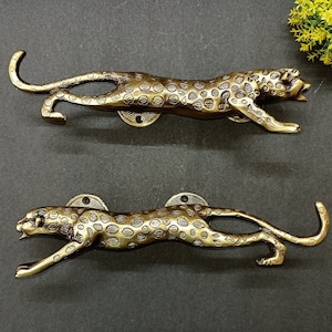 Roaring Tiger Round Base Door Puller Set | Lacquered Brass Wild Jaguar Main Door  Handle Set