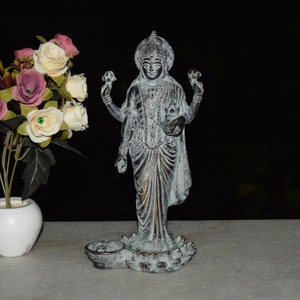 10&#39;&#39; Inches Mata Lakshmi Statue Brass Laxmi Idol | Goddess of Wealth Antique Look Diwali Housewarming | Weight- 1850 Grams Approx.