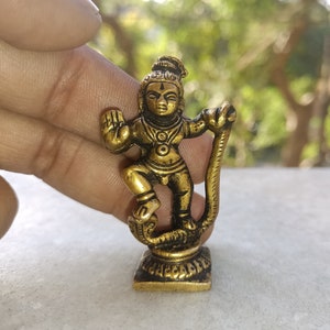 Dancing Little Krishna Paperweight | Brass Vishnu Avatar Idol Table Decor | Narayana Statue Table Showpiece