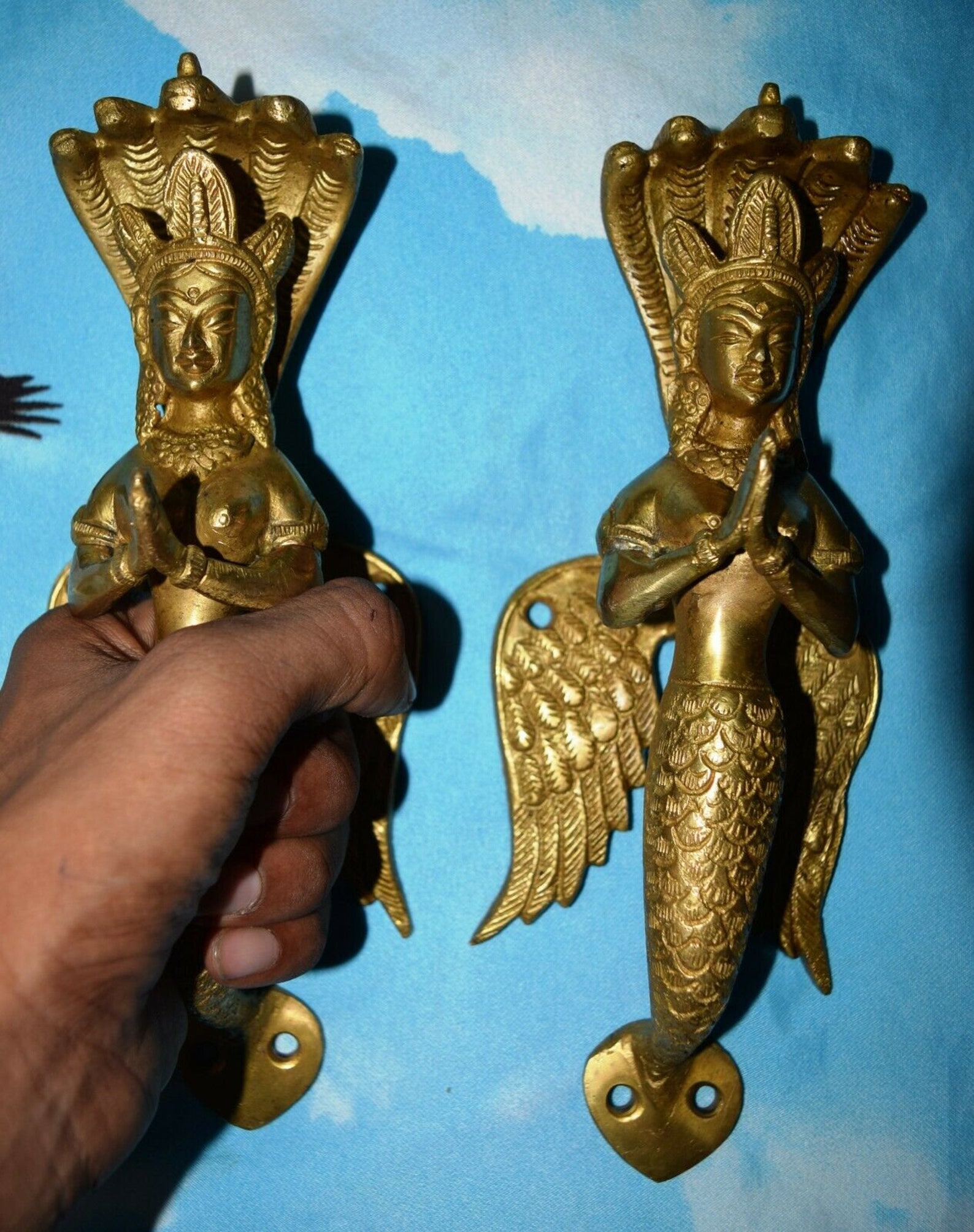 Goddess Mermaid Door Handle Pair Brass Door Accessories Etsy