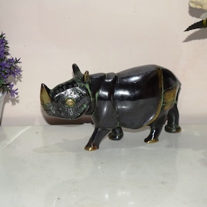 Animal Showpiece Rhino Sculpture | Brass Statue Home Décor Sumatran | Table Accent Showpiece