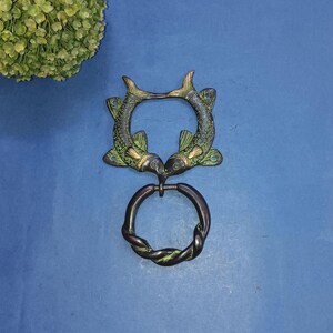 Dual Fish Design Door Bell Decor | Brass Tuna Fish Shape Door Knocker | Log House Door Decoration
