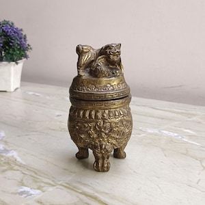 Chinese Dragon Ink Pot | Brass Hand Carved Pot | Table Showpiece