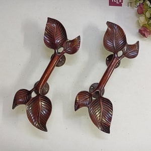Foliage Leaf Design Main Door Handle Pair | Brass Twin Sided Leaf Door Puller | Nature Theme Home and Office Door Hardware