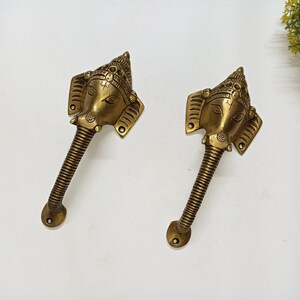 Brass Elephant Head Design Entry Door Puller Set | Vinayaka Theme Door Grab Handle Pair Decor