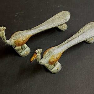 Peafowl Bird Gate Pull 9" Inches | Brass Peacock Handle Pair | Unique Nature Theme Home Décor OGL