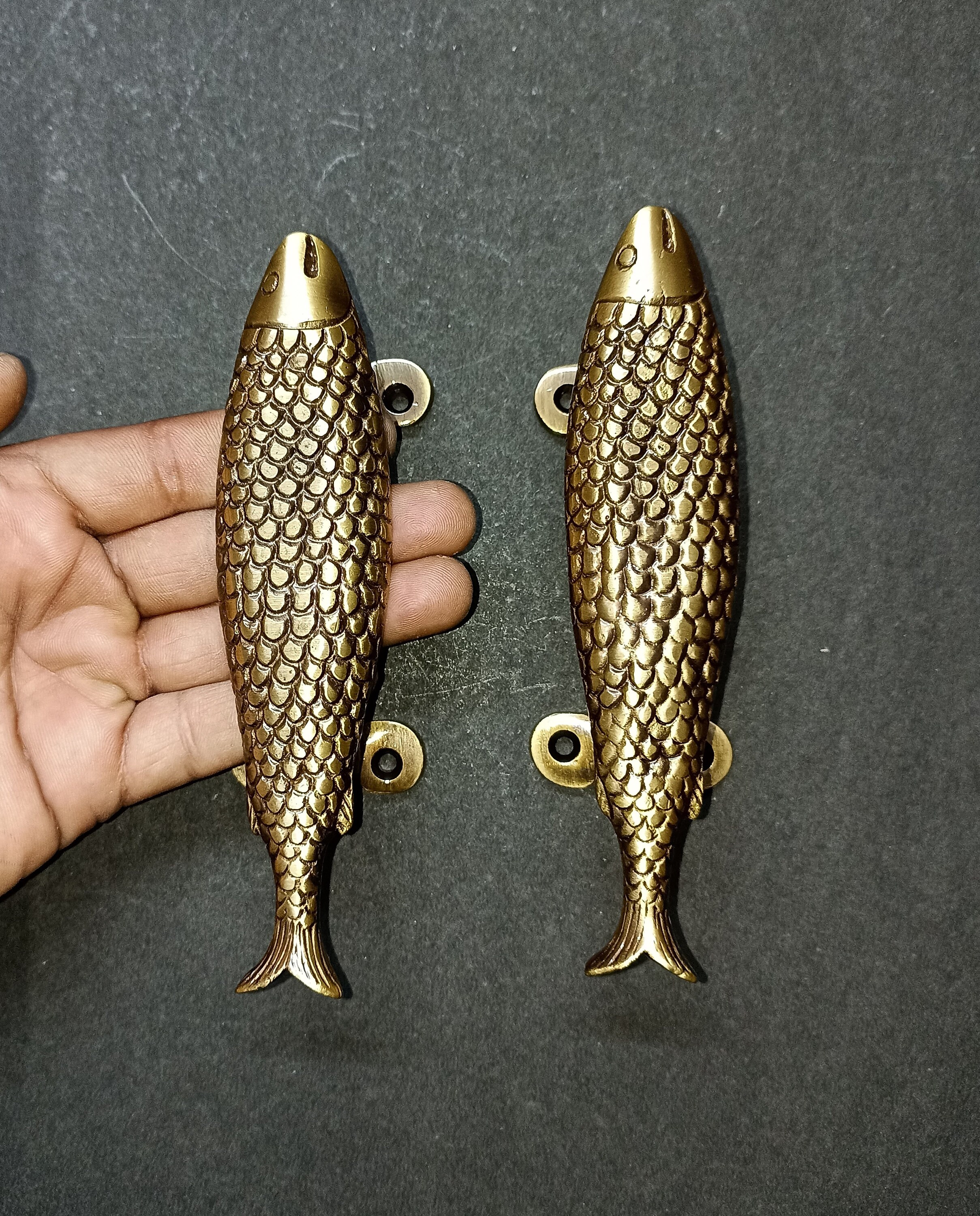 Small Fish Shape Door Handle Hardware | Lacquered Brass Marine Theme ...