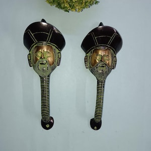 Tanaji Malusare Design Door Handle Pair | Brass Maratha Warrior Head Door Pulls | Gateway Door Hardware