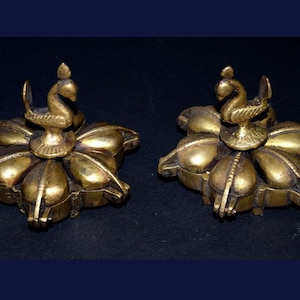 Handcrafted Mascara Box | Set of 02 pieces | Brass Kumkum Powder OR Tikka Box With Peacock