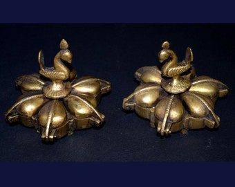 Handcrafted Mascara Box | Set of 02 pieces | Brass Kumkum Powder OR Tikka Box With Peacock