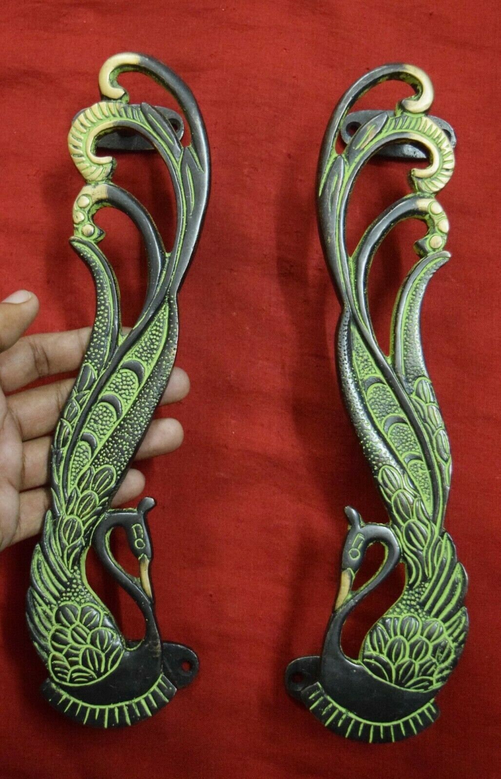 11''Inches Peacock Door Handle Pair Brass Peacock Etsy