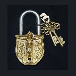 Jesus Christ On The Cross Design | Brass Padlock With Keys Pair | Religious Gift Heavy Door Lock