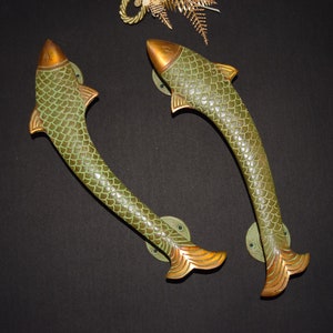 真鍮製マグロ型ドアハンドル（左右セット）｜真鍮製航海テーマドアプラー KWB047