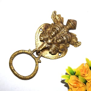 Brass Temple Yali Mouth Door Bell | Mythology Creature Face Door Knocker | Ethnic Home Cultural Art Décor