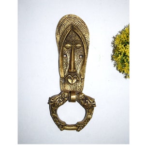 Slipper Shape Door Knocker | Brass Filigree Door Bell with Tribal Face