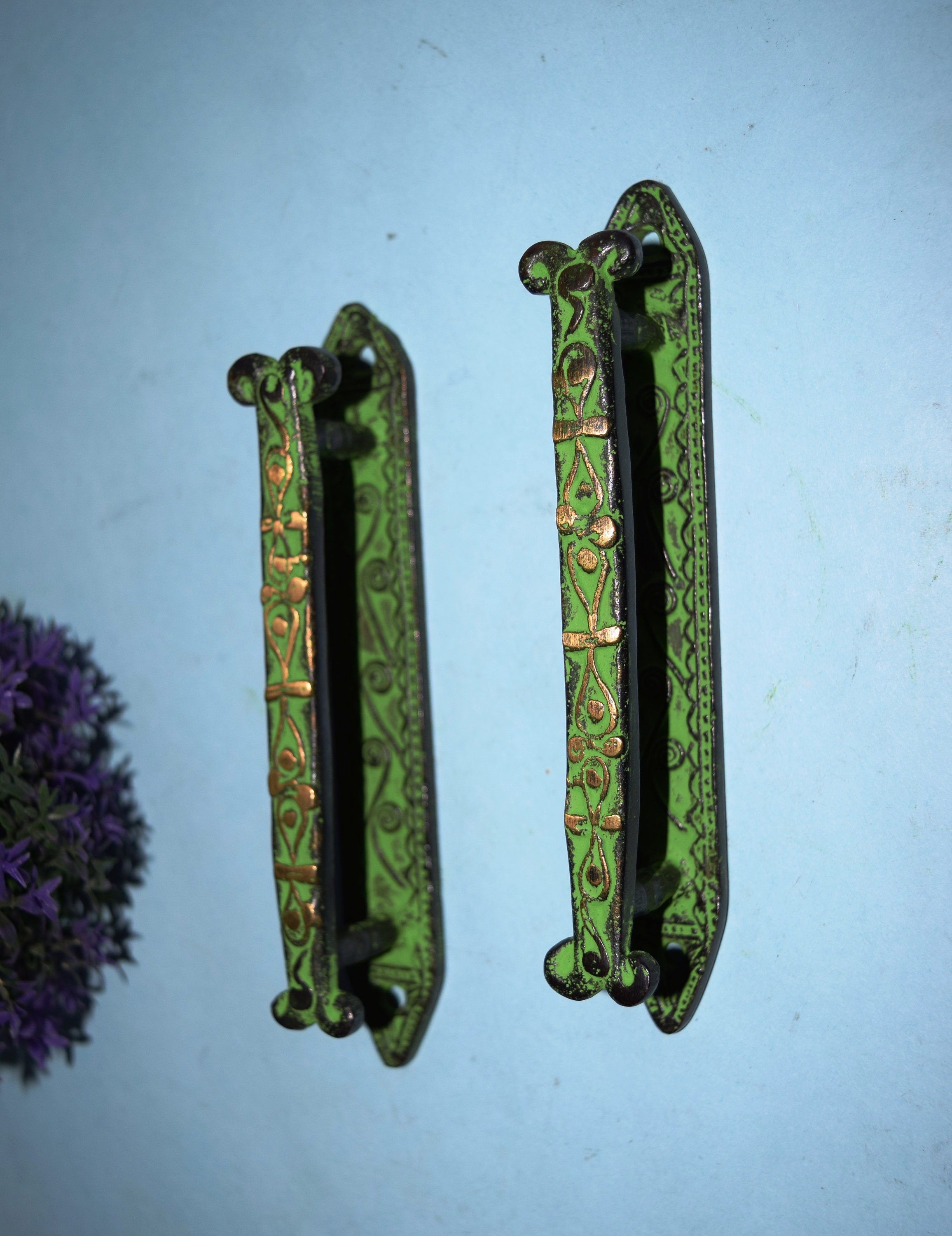 Filigree Flower Door Handle Pure Brass Creative Leaf Dresser Etsy