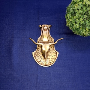 Bull Skull Design Front Door Knocker | Brass Bison Head Door Bell Unique Hardware OGL