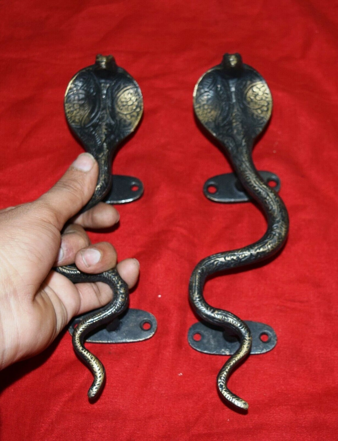 Brass Cobra Snake Door Handle 8.5 Inches Long Black Cobra Etsy