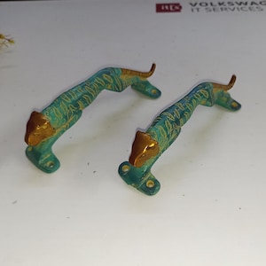 Brass Cheetah Design Door Puller | Wild Jaguar Shape Office Door Handle Pair