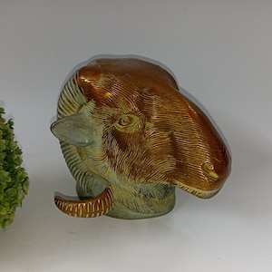 2.5 Kg Goat Head Wall Mounted Sculpture | Brass Sheep Animal Table Statue and Wall Hanging | Corner Table Showpiece Decor